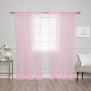 Pink Polka Dot Lace Rod Pocket Sheer Curtain - 52 in. W x 96 in. L (Set of 2)