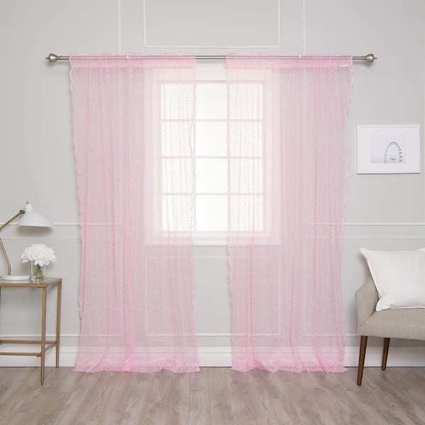 Best Home Fashion Pink Polka Dot Lace, Polka Dot Sheer Curtain Panels With Lights