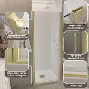 36-37 in. W x 72 in. H Pivot Frameless Swing Corner Shower Panel with Shower Door in Brushed Gold with Clear Glass
