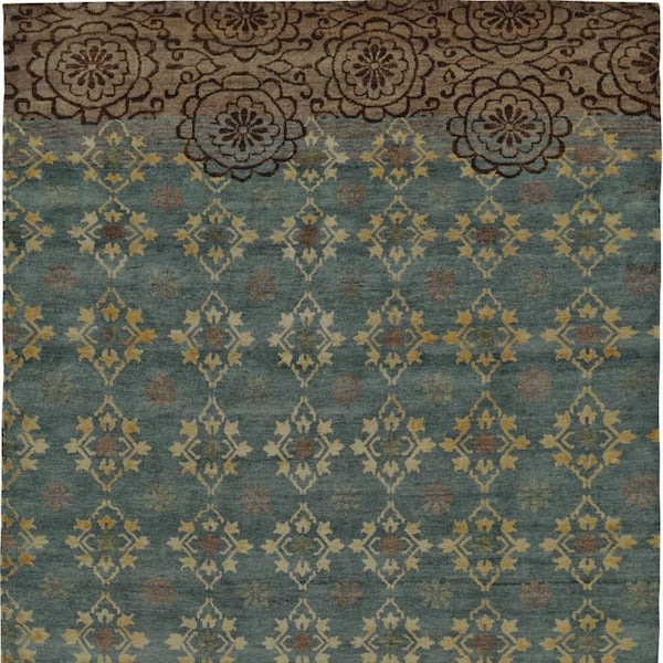 8 x 12 Green, Blue, Brown Floral Area Rug