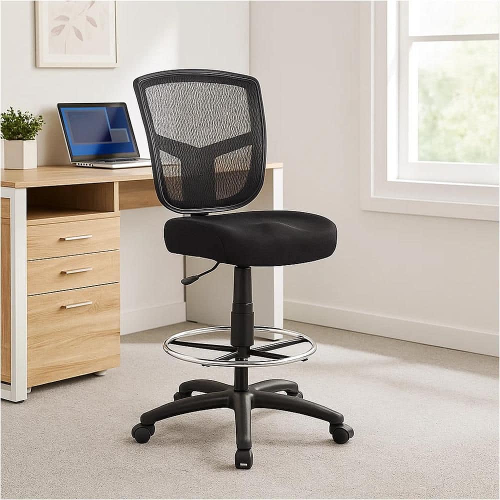 Mea Fabric Adjustable Height Ergonomic Office Stool in Black and Chrome price history on PriceWatchPro