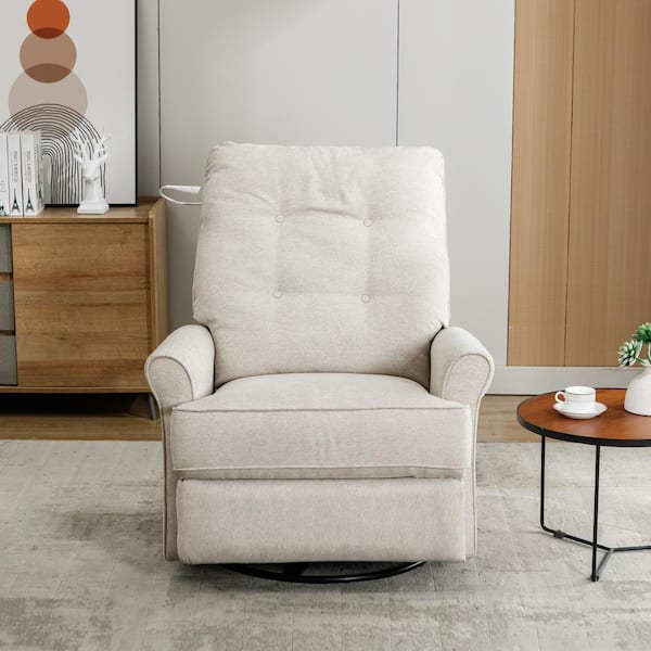 Polibi 270 Degree Swivel Recliner with USB Port, Side Pocket and Touch Sensitive Lamp for Living Room, Bedroom, Cream