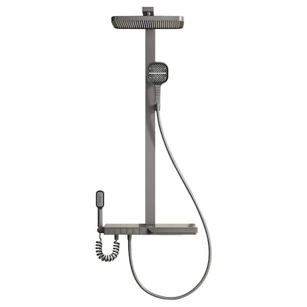 3-Spray Rectangle Shower Head Wall Mounting Fixed and Handheld Shower Head Flow rate 4 GPM in Black