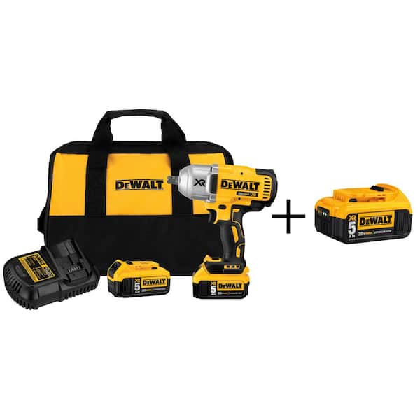 DEWALT 20V MAX XR Cordless Brushless 1/2 in. High Torque Impact Wrench with Detent Pin Anvil with (3) 20V 5.0Ah Batteries