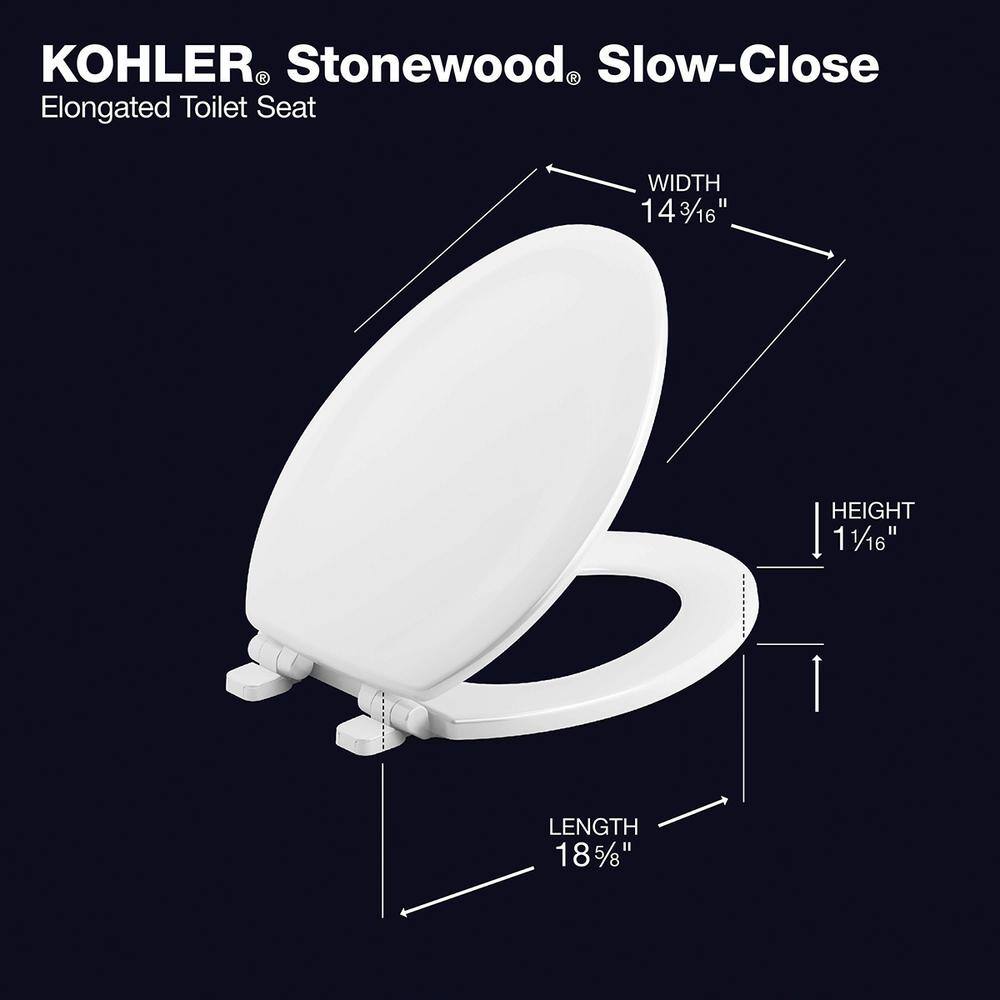 White Molded Wood Elongated Quiet-Close Toilet Seat