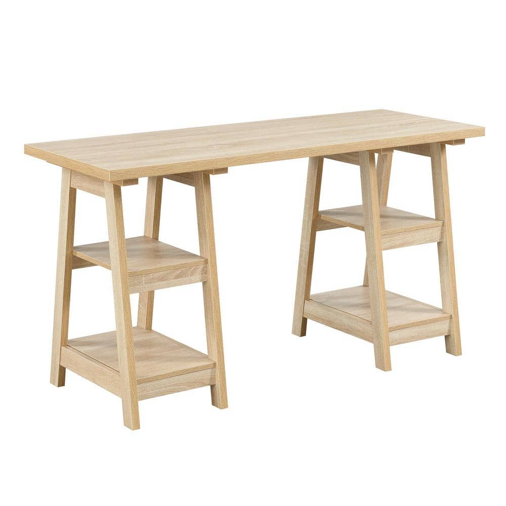 Weathered White 54" Double Trestle Desk with Shelves