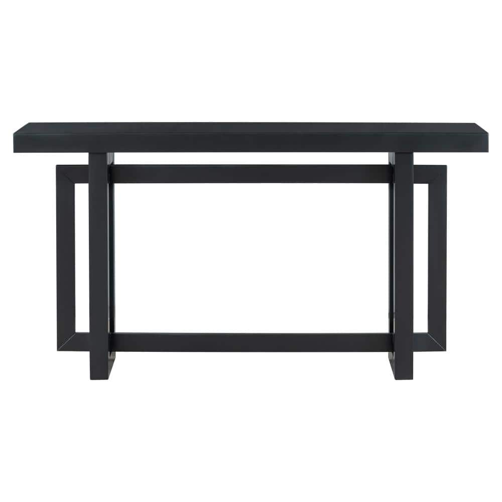 59.1 in. Black Rectangle Pine Veneer Console Table with Adjustable Solid Pine Legs durable construction