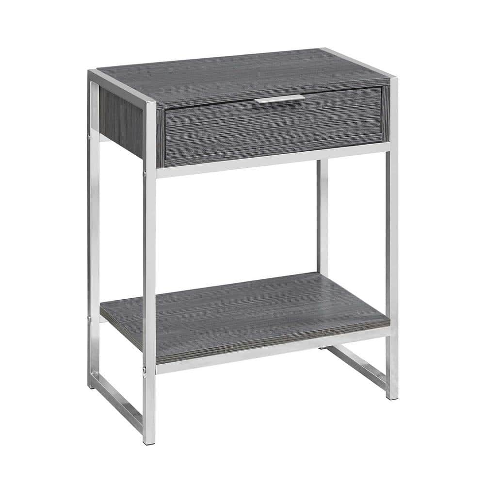 Modern Grey Finish Accent Table with Metal Accents and Storage