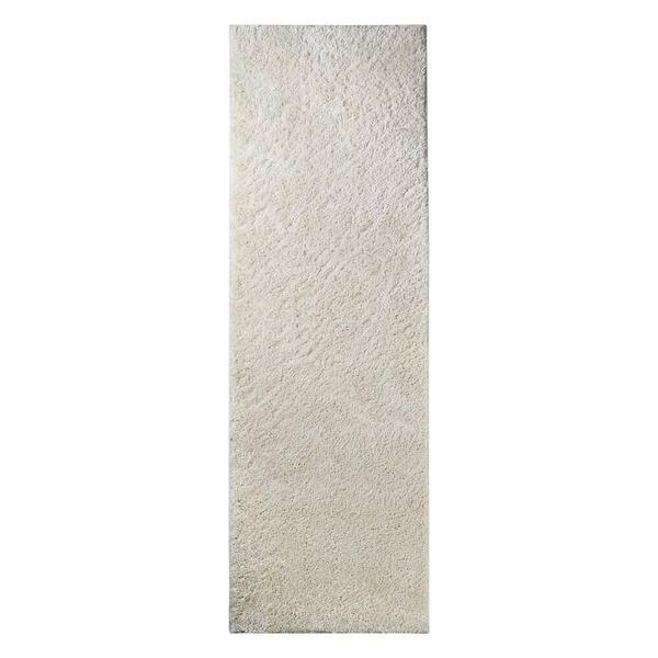 SUPERIOR Berlin Ivory 2 ft. 7 in. x 8 ft. Solid Plush Shag Indoor Runner Rug