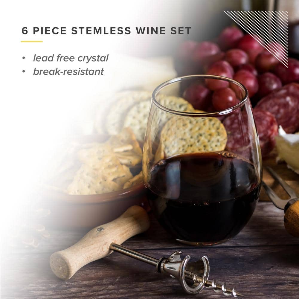 15.5-Ounce Clear Lead-Free Crystal Stemless Wine Glass Set