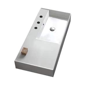 Teorema 2-Wall Mounted Vessel Bathroom Sink in White with 3 Faucet Holes
