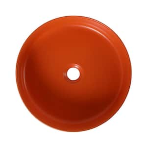 15.7 in. Ceramic Circular Round Vessel Bathroom Sink Art Basin in Orange