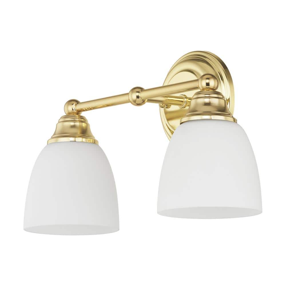 Polished Brass 2-Light Vanity with Satin Opal Glass