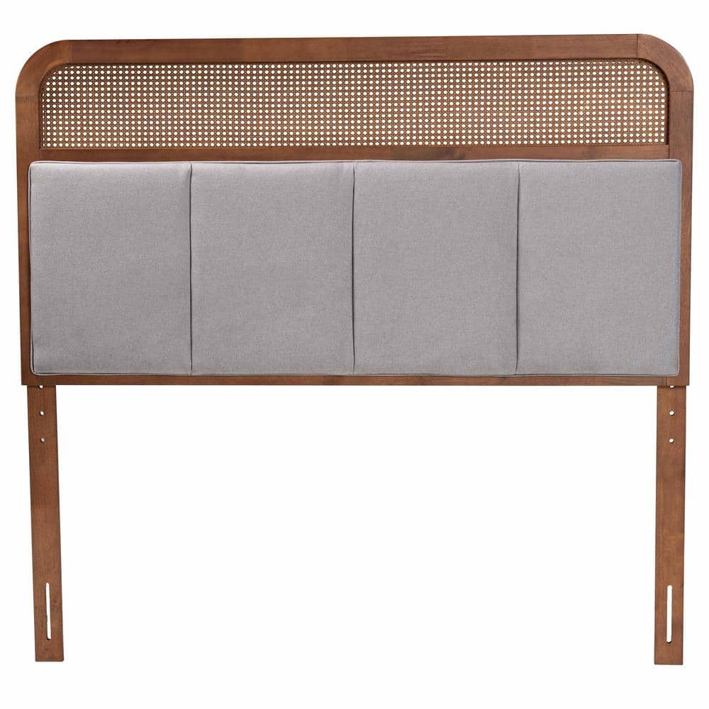Esti King Walnut and Gray Upholstered Headboard with Rattan