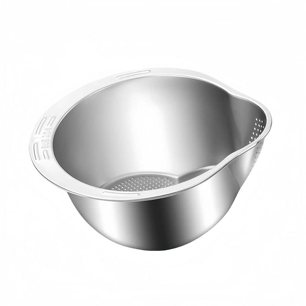 Wudkey Silver 3 qt. Stainless Steel 4-in-1 Rice Washer Strainer Bowl ...