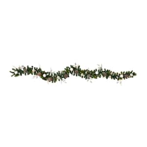 9 ft. Battery Operated Pre-lit Ornament and Pinecone Artificial Christmas Garland with 50 Clear LED Lights