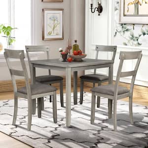 5 PCS Dining Table and 4 Chairs Set For Kitchen Dining Room Furniture White 