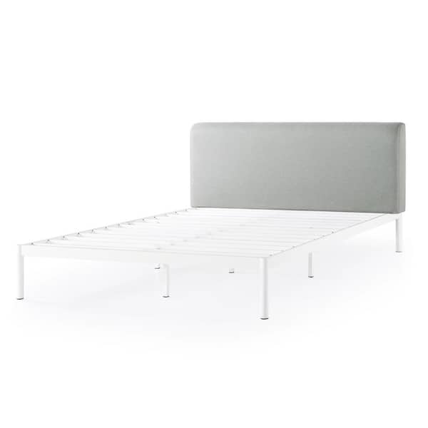 Mellow Maggie Metal Platform Bed with Upholstered Cushion Headboard, Steel Slats, Sky Gray, King