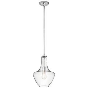 Everly 15.25 in. 1-Light Chrome Transitional Kitchen Bell Pendant Hanging Light with Clear Glass