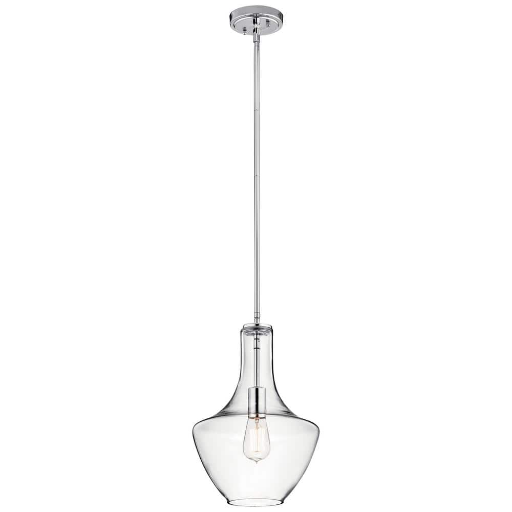 Everly 15.25 in. 1-Light Chrome Transitional Shaded Kitchen Bell Pendant Hanging Light with Clear Glass price history on PriceWatchPro