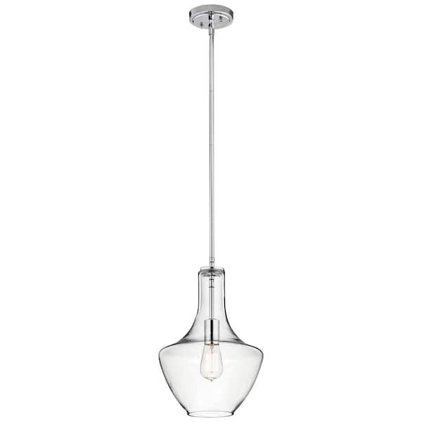 KICHLER Everly 15.25 in. 1-Light Chrome Transitional Shaded Kitchen Bell Pendant Hanging Light with Clear Glass