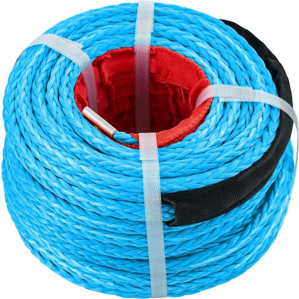 Blue Synthetic Winch Rope 100 ft. x 3/8 in. Winch Line Cable with G70 Hook  18,740 lbs. 12 Strands with Protective Sleeve