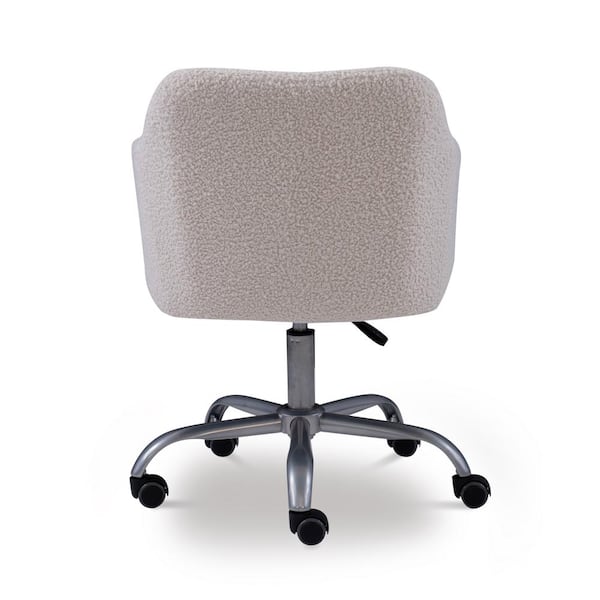 Linon Home Decor Barnes Fabric Seat Adjustable Height Rolling Office Task Chair in Cream Sherpa with Non Adjustable Arms THD02669