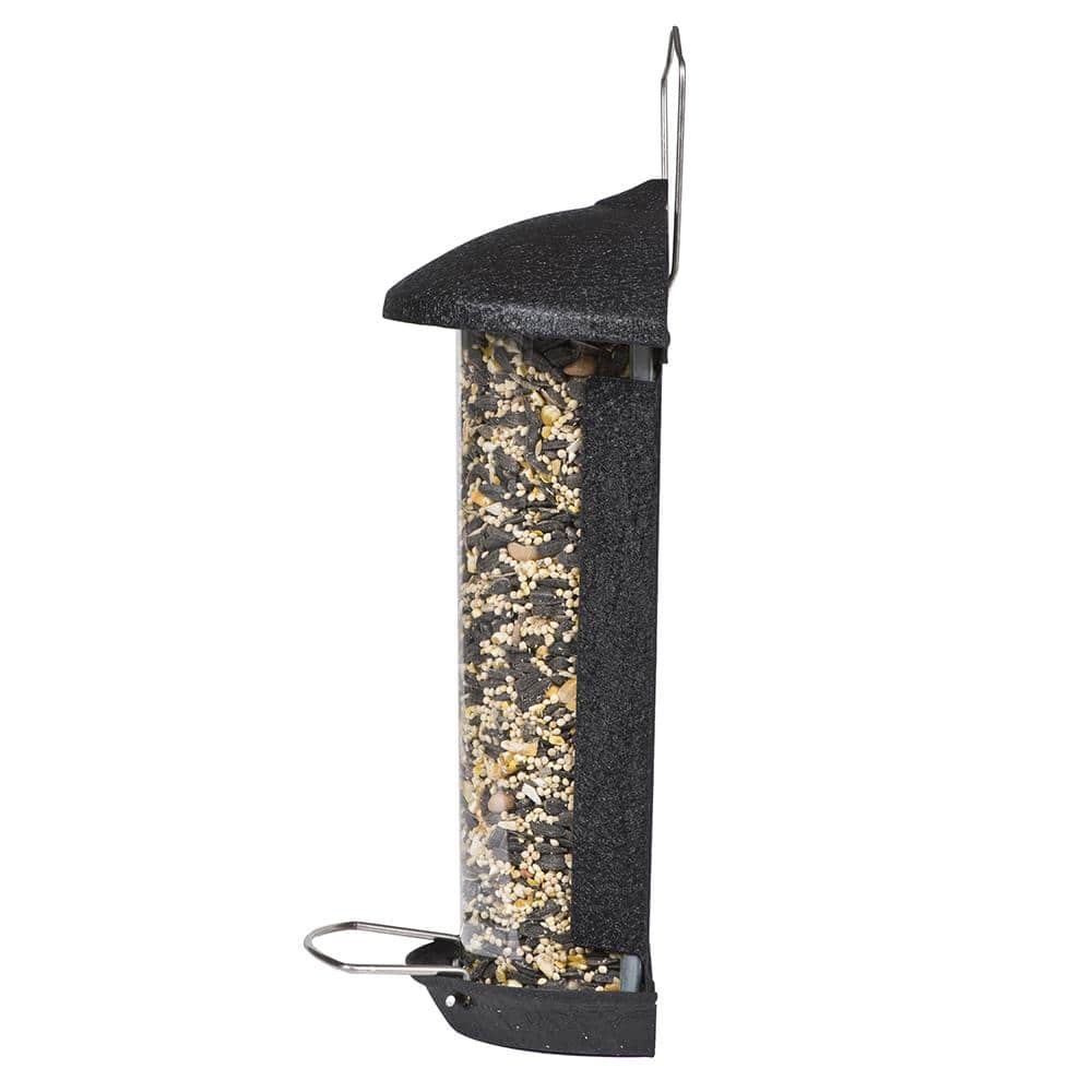 Black Plastic and Wood Wall Mount Bird Feeder with Tray