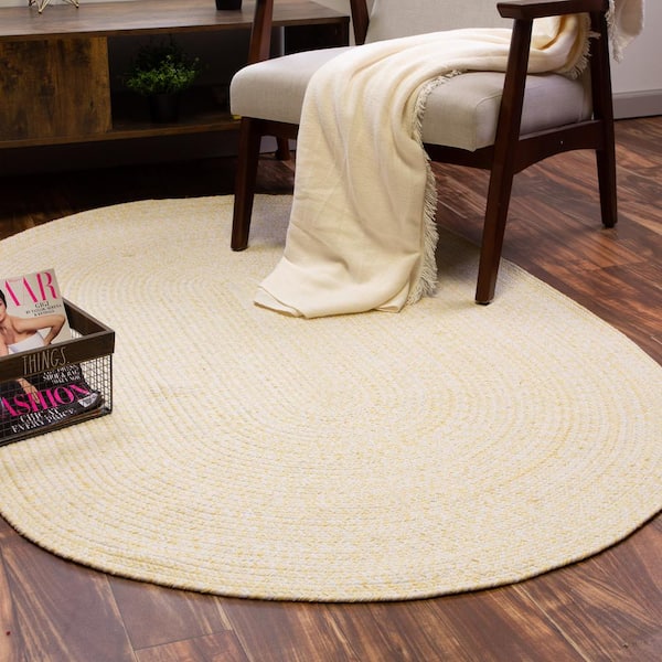 Yellow 2 ft. x 6 ft. Oval Farmhouse Cotton Runner Rug