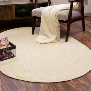 Braided Farmhouse Yellow 3 ft. x 5 ft. Oval Cotton Area Rug