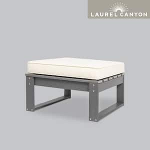 Slate Grey HDPE Recycled Plastic Outdoor Ottoman with Beige Cushion
