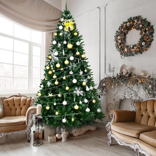 9 ft. Artificial Christmas Tree Non-Flammable Full Fir Tree with 3594 Hinged Tips and Metal Stand