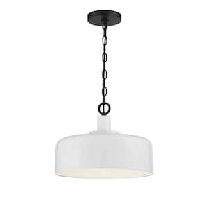 14 in. W x 10.25 in. H 1-Light White with Black Shaded Pendant Light
