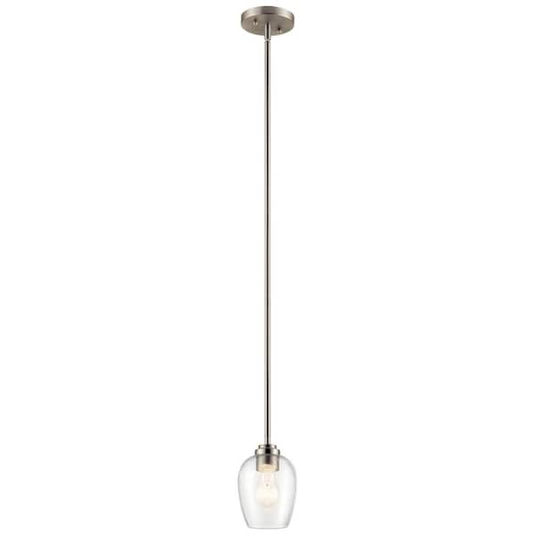 KICHLER Valserrano 1-Light Brushed Nickel Traditional Standard Kitchen Goblet Mini Pendant Hanging Light with Clear Seeded Glass