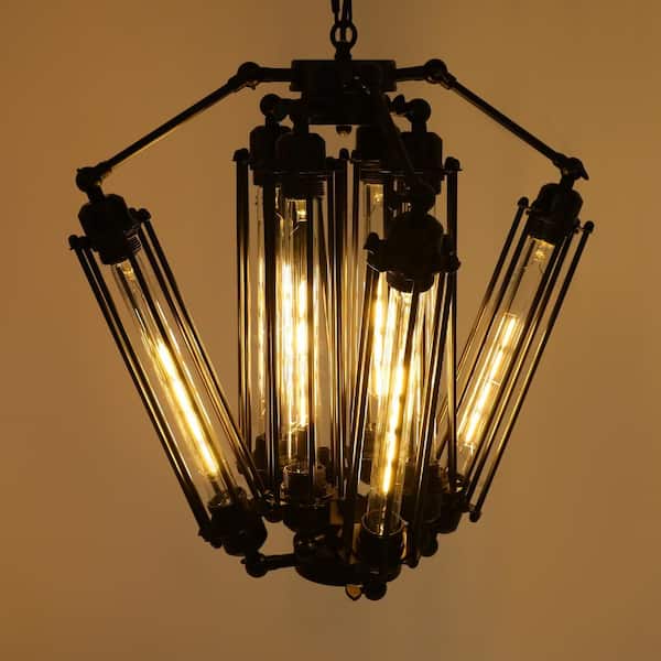 OUKANING Retro 8 Light Black Unique Pendant Steampunk Geometric