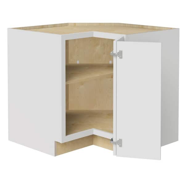 Grayson 33 in. W x 24 in. D x 34.5 in. H Assembled Plywood Corner Easy Reach Base Kitchen Cabinet in Pacific White RH