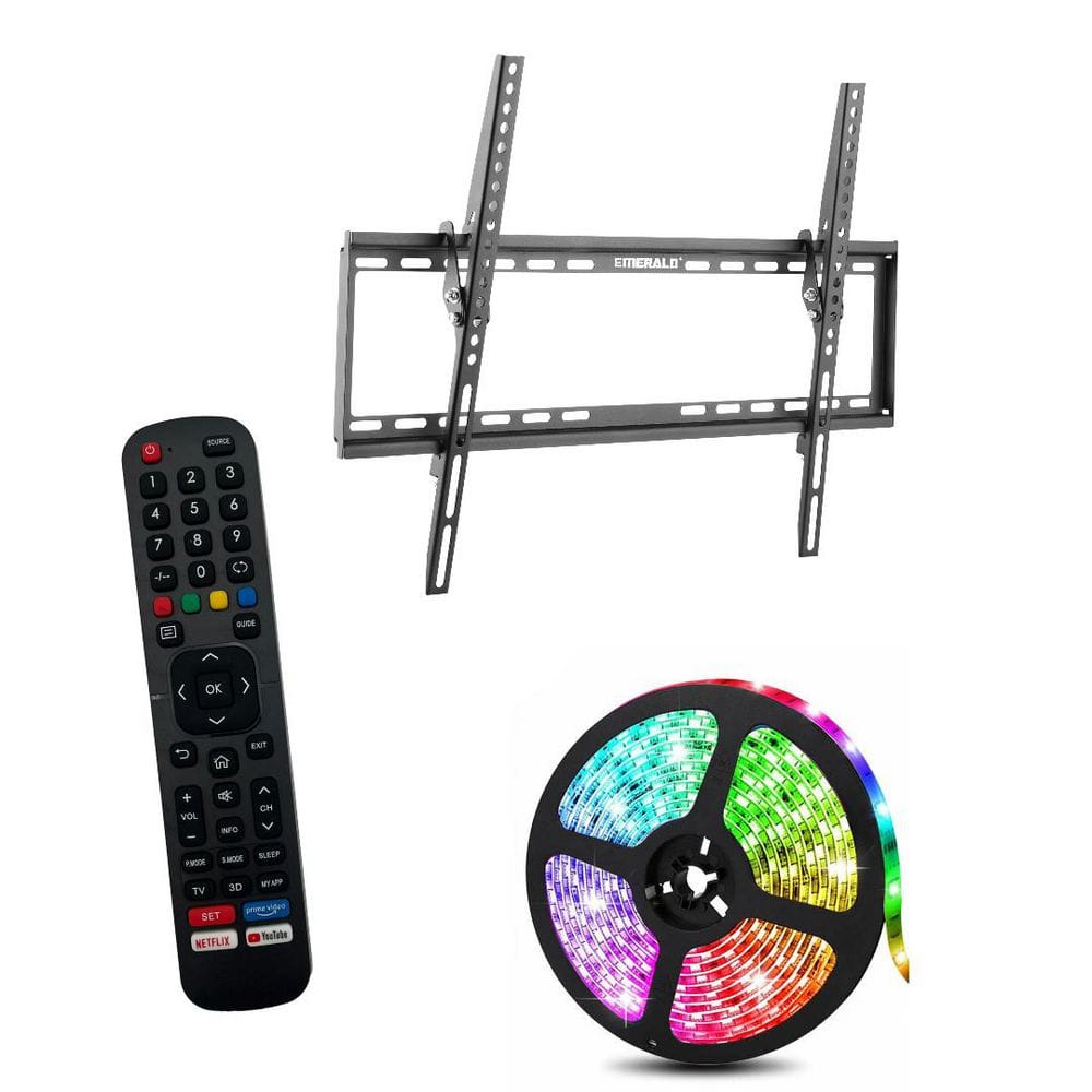 Tilt TV Wall Mount Kit for 32 in. - 90 in. - Tilt Tv Wall mount, Universal Remote Control and 15 ft. LED Light Strip