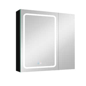 30 in. W x 30 in. H LED Rectangular Aluminum Surface Mounted Bathroom Medicine Cabinet with Mirror, Double Door, Black