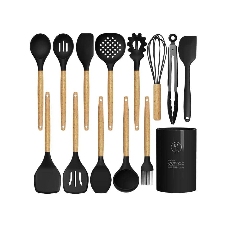 1-Piece Silicone Kitchen Utensil with Wooden Handle (No FDA, BPA-Free) -  Skimmer Spoon-TVC-Mall.com