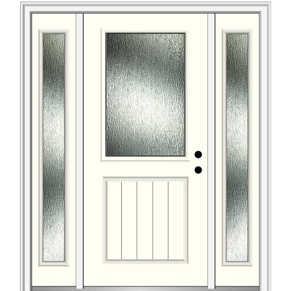 MMI Door 60 in. x 80 in. Left-Hand Inswing Rain Glass Alabaster Fiberglass Prehung Front Door on 6-9/16 in. Frame