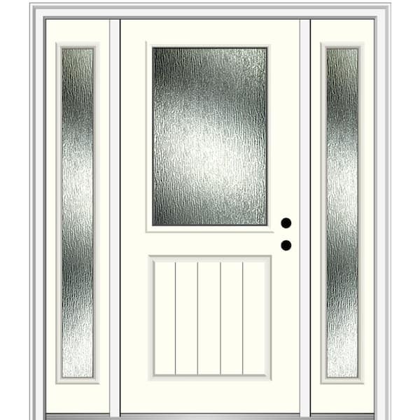 MMI Door Rain Glass 64 in. x 80 in. Left-Hand Inswing Alabaster Fiberglass Prehung Front Door on 6-9/16 in. Frame