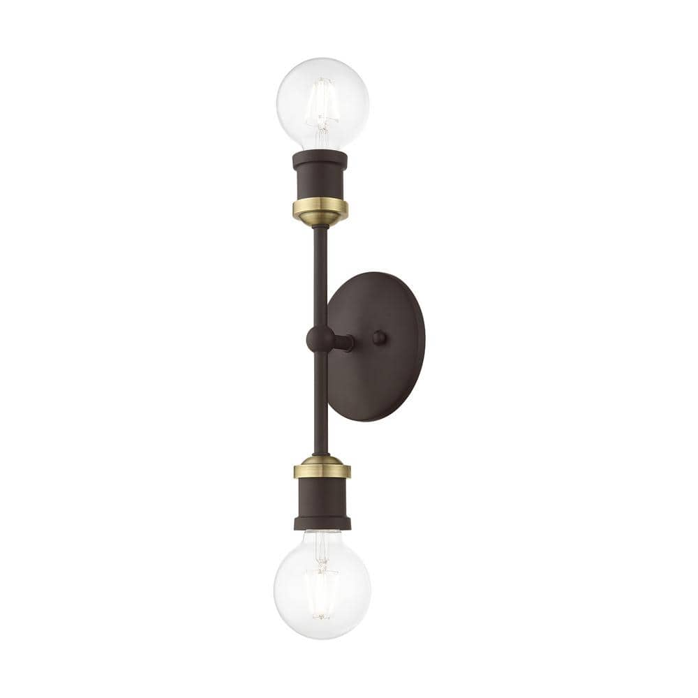 Lansdale 12" Contemporary Urban Two-Light Sconce in Bronze and Brass