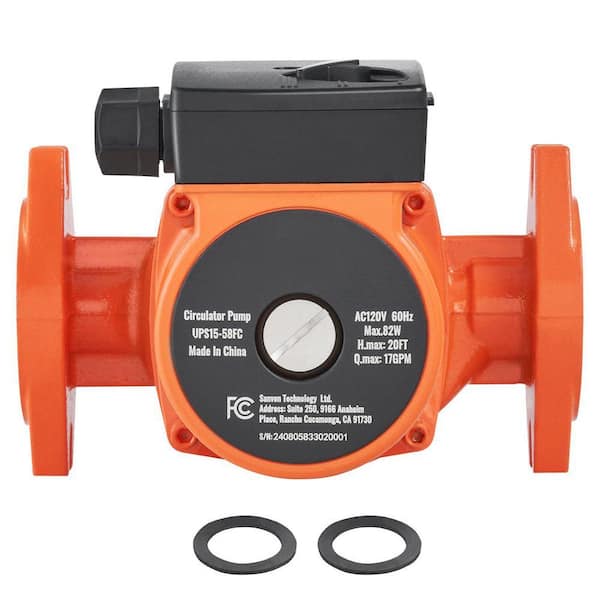UPS15-58FC Hot Water Recirculating Pump, 110-Volt, 82W 17 GPM Hot Water Circulation Pump, 1 in. NPT Flange 3-Speed Pump