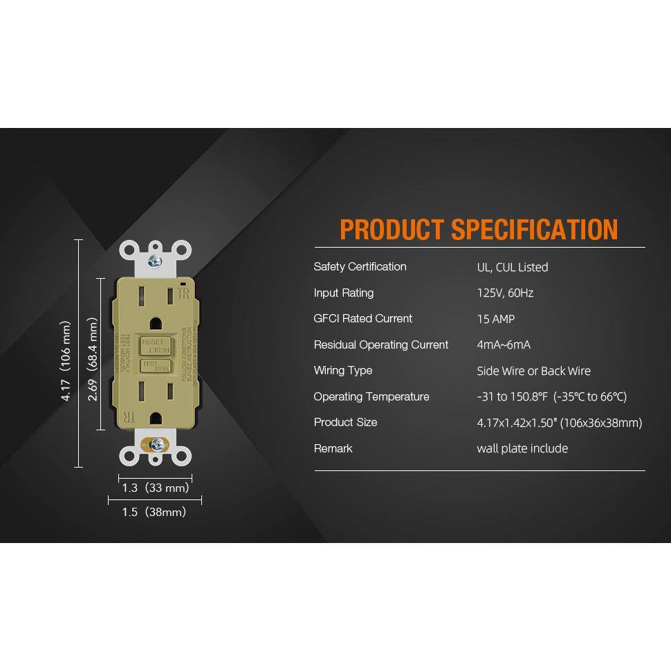 Ivory 15 Amp Tamper Resistant GFCI Duplex Outlet with Wall Plate