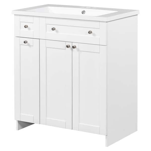 Boosicavelly 30 in. W x 18 in. D x 34 in. H Single Sink Freestanding Bath Vanity in White with White Ceramic Top