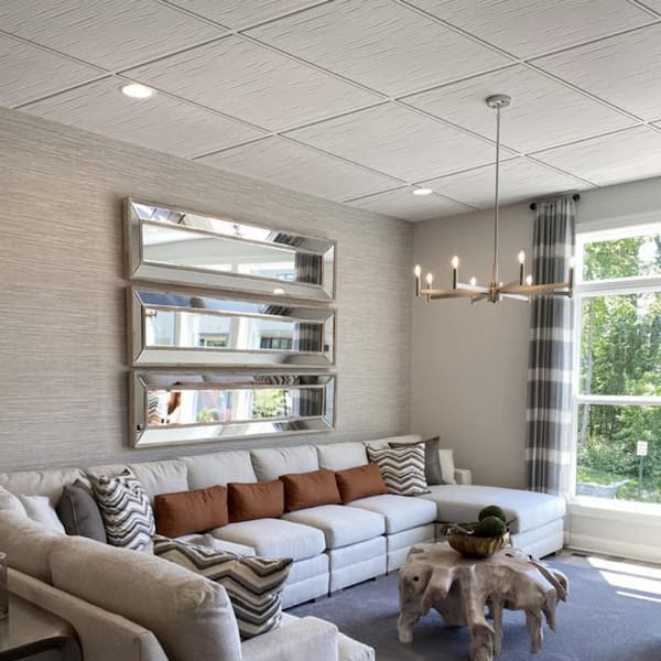 2 ft. x 2 ft. White PVC Drop Ceiling Tiles - Waterproof, Washable, and Fire-Rated (48 sq. ft./case, 12 Tiles)