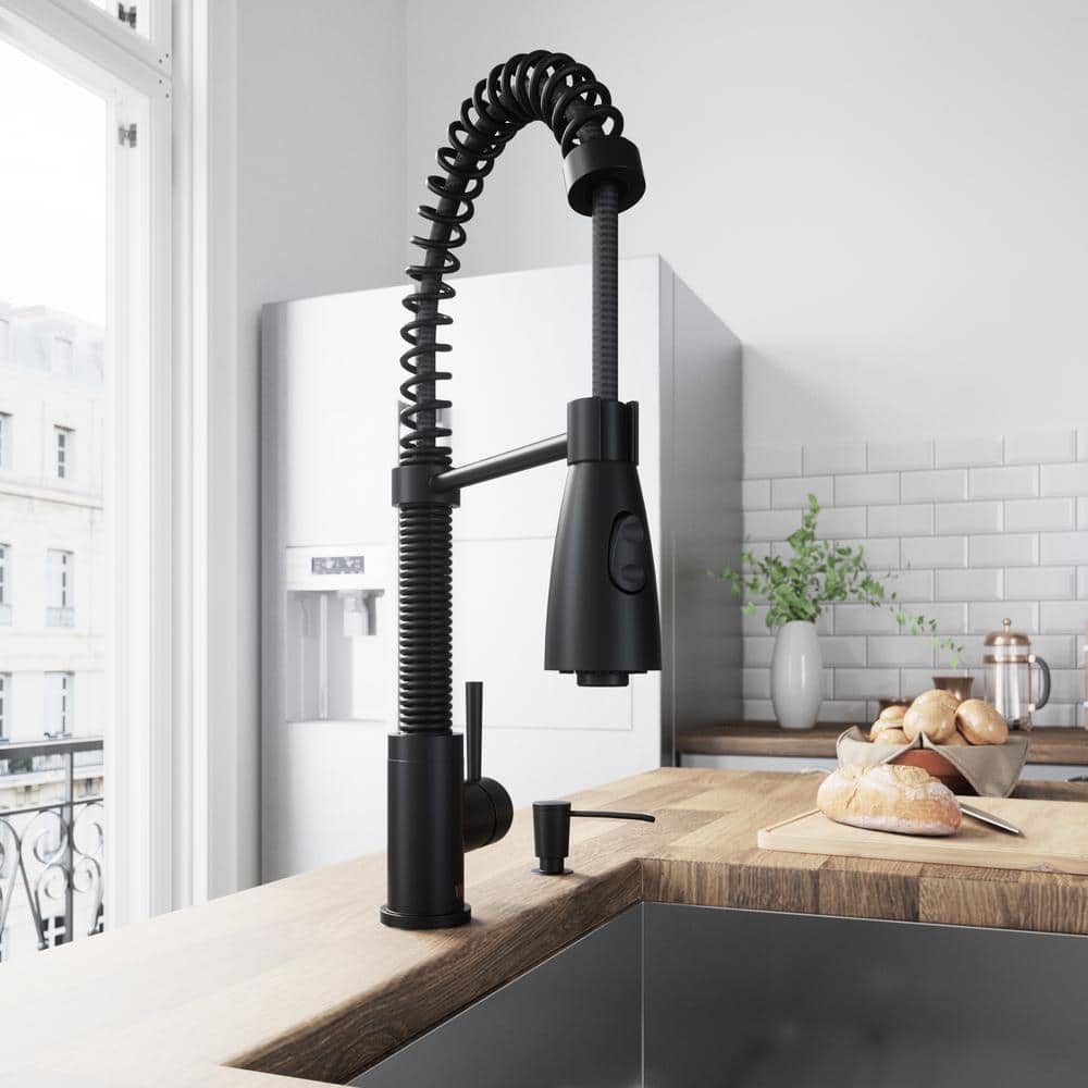 Matte Black 19" Pull-Down Sprayer Kitchen Faucet with Soap Dispenser