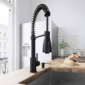 Brant Single Handle Pull-Down Sprayer Kitchen Faucet Set with Soap Dispenser in Matte Black