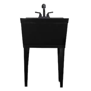 23.25 in. D x 22.88 in. W Freestanding Thermoplastic Black 19 gal. Utility Tub with Black Legs and Black Pullout Faucet