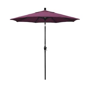 7.5 ft. Stone Black Aluminum Market Push Button Tilt Crank Lift Patio Umbrella in Iris Sunbrella